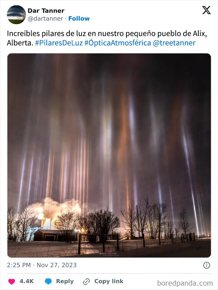 Cuando los cristales del hielo convierten  las luces de la calle en luces hacia el cielo