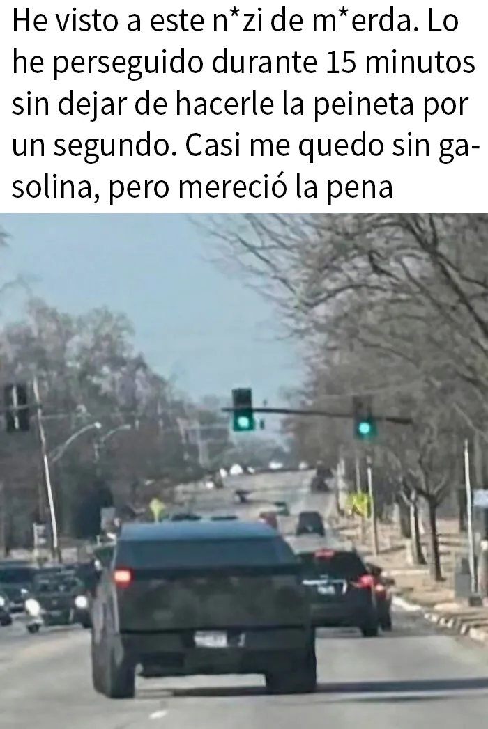 Alardear y documentar tu propio incidente de violencia al volante es raro. No deberías poner en riesgo tu seguridad y la de los demás de esta manera.