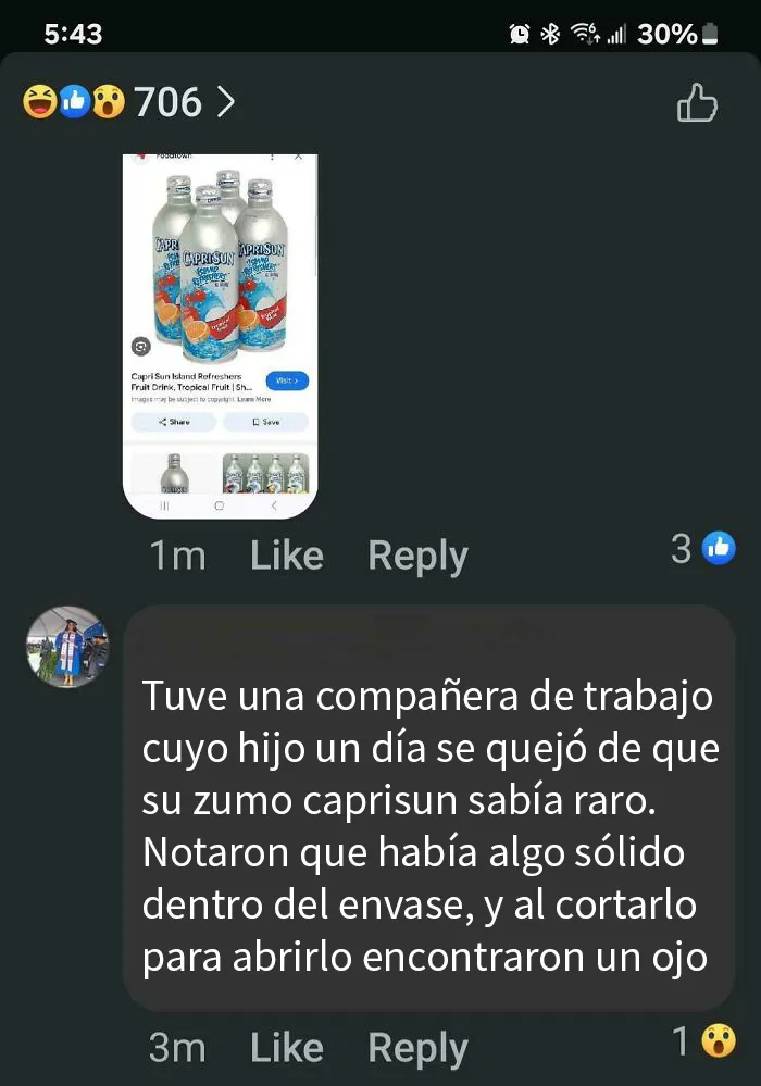Un ojo en una bebida infantil