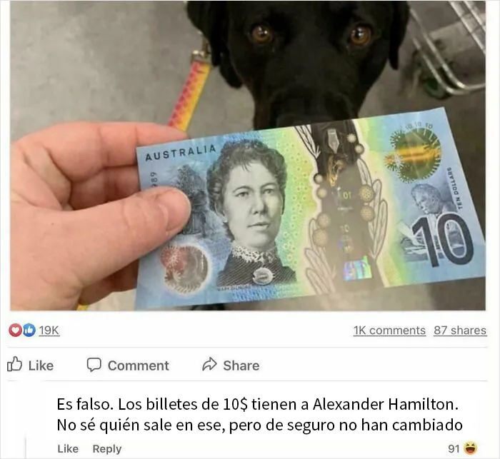 Literalmente pone Australia en el billete