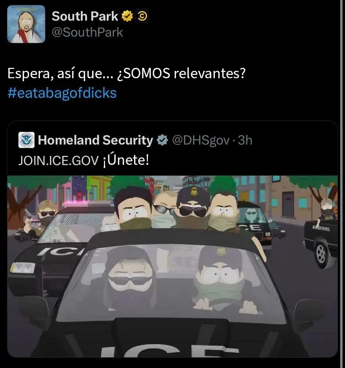 Intento de usar la sátira de South Park como herramienta de reclutamiento para el ICE