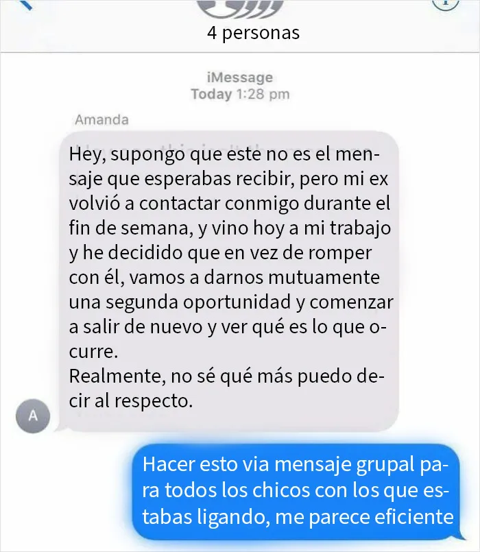 Un amigo acaba de recibir este triste mensaje de ruptura. ¡Qué forma tan divertida de descubrir que eres uno de 4!