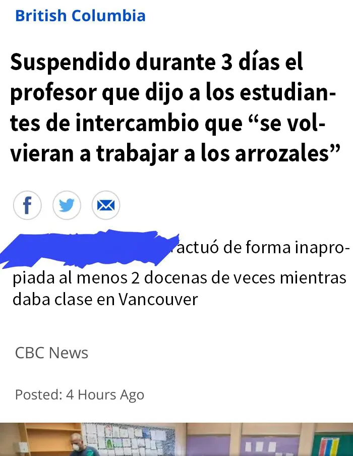 Suspensión de 3 días para un profesor racista