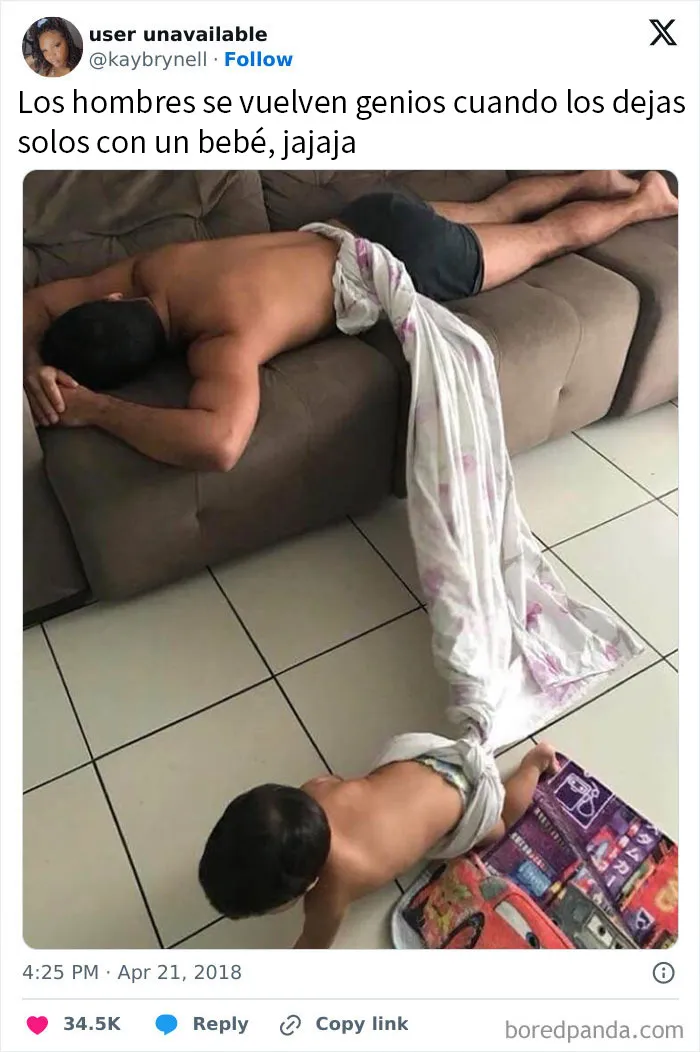 Y este papá, que tuvo una idea de cómo mantener al bebé sin meterse en problemas mientras descansaba