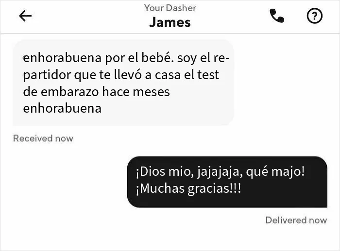 Mensajes entre mi esposa y el repartidor, que vio nuestro cartel en el jardín de "ha sido niña"