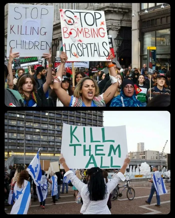 Recordatorio: A las personas de arriba se les ha llamado “terroristas islámicos”. Y las personas de abajo son "héroes".