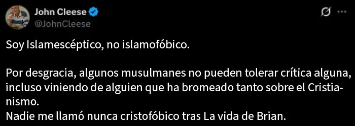 "Nadie me llamó cristofóbico tras la Vida de Brian"