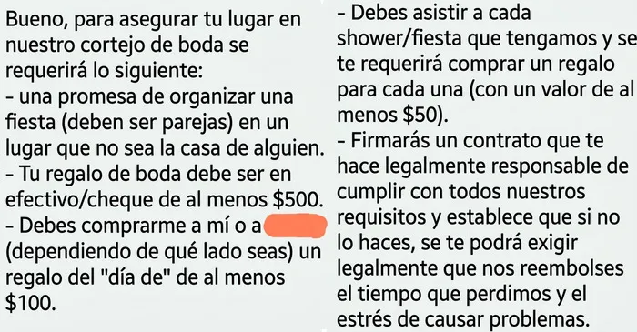 Contrato para ser parte del cortejo de boda