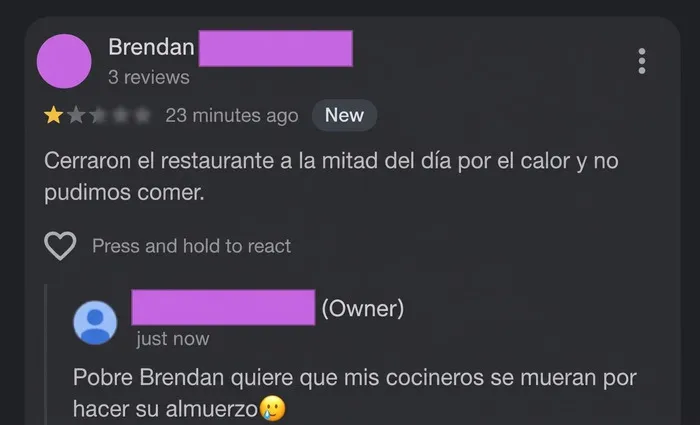 Había 45ºC hoy, pero Brendan quería comer