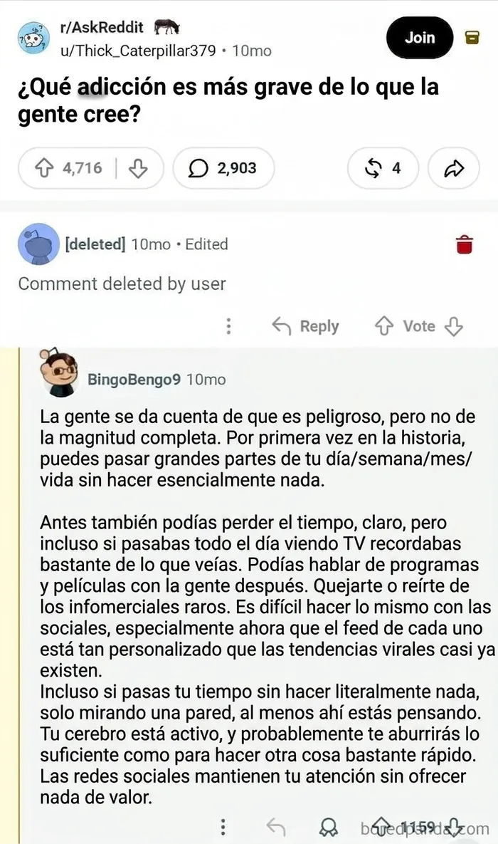Describe por qué mirar compulsivamente y constantemente las redes sociales  es una forma mucho más peligrosa de usar el tiempo en comparación con otras formas en que hemos invertido nuestro tiempo en el pasado.