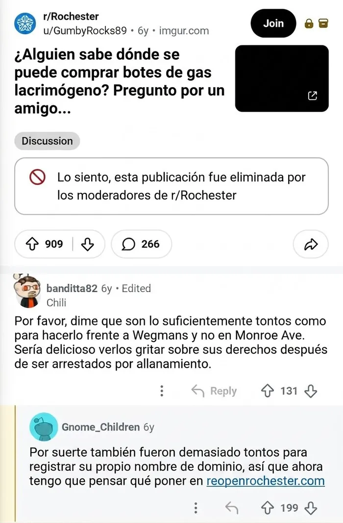 Descubre que Reopen Rochester no había registrado su dominio, lo compra inmediatamente y lo redirige a un periódico sobre pandemias y economía