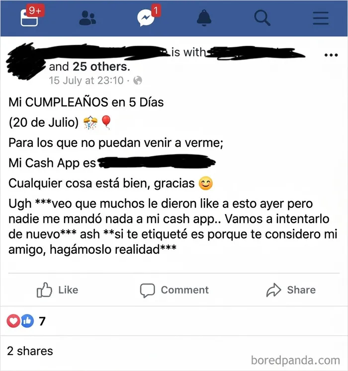 Exigiendo dinero por su cumple