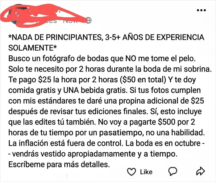Eso es lo que quiere pagar a un fotógrafo de bodas