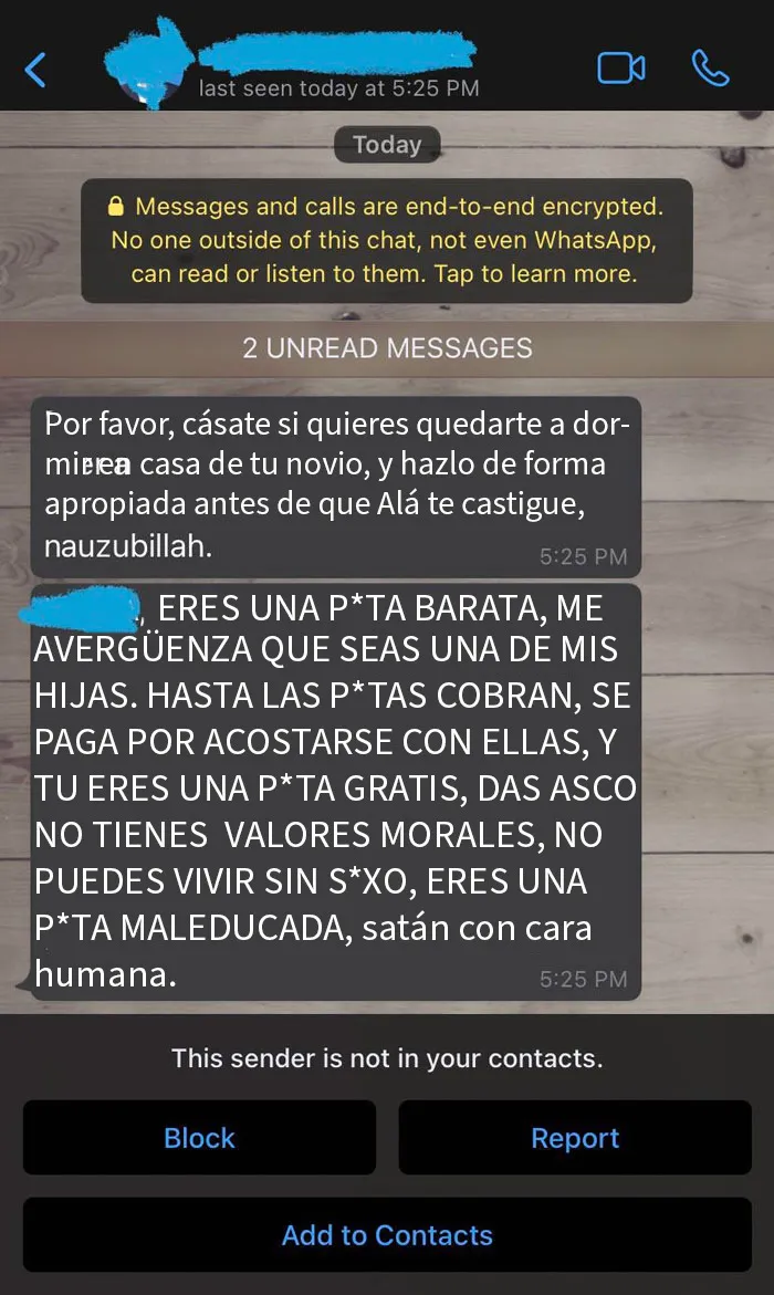 Lo que me envió mi papá después de que yo (21 años) me quedara a dormir en la casa de mi novio (20 años). Esto sucedió un par de meses antes de mudarme a otro sitio