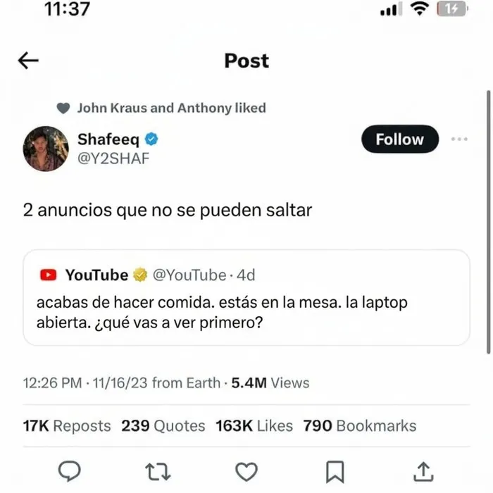 Publicación de redes sociales sobre YouTube y comentarios graciosos
