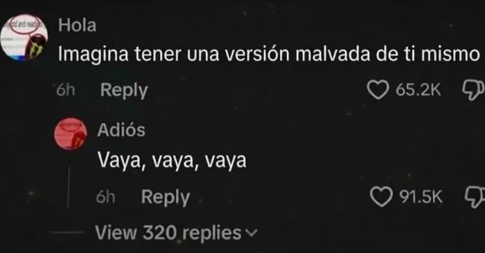 Captura de pantalla con comentarios graciosos sobre una versión malvada