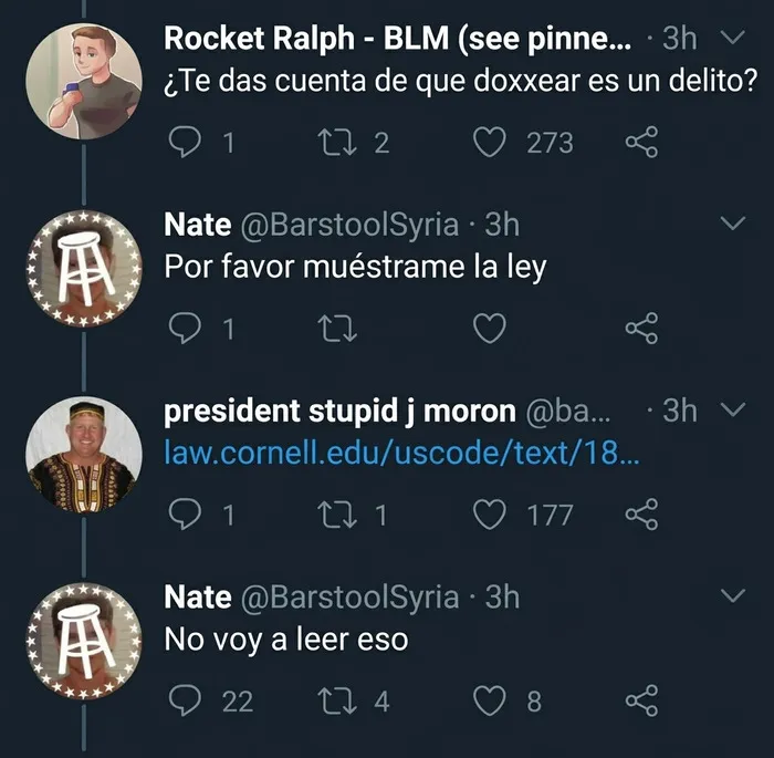 Discusión absurda en redes sociales con comentarios más graciosos sobre enlaces de leyes.