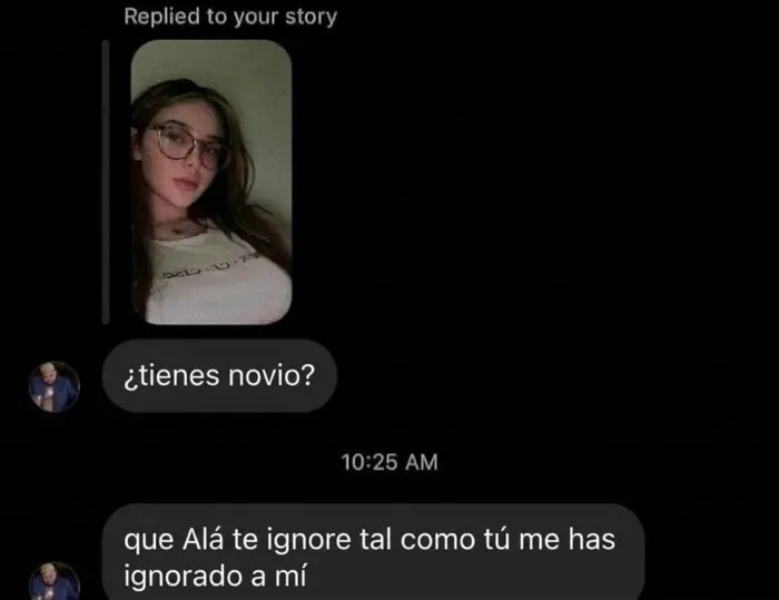 Captura de chat en red social con comentarios graciosos sobre ser ignorado en un mensaje.
