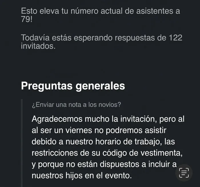 Mensaje de rechazo de asistencia a bodas