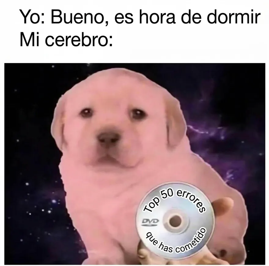 Meme de un cachorro sosteniendo un DVD, una opción entre imágenes tan confusas como divertidas.