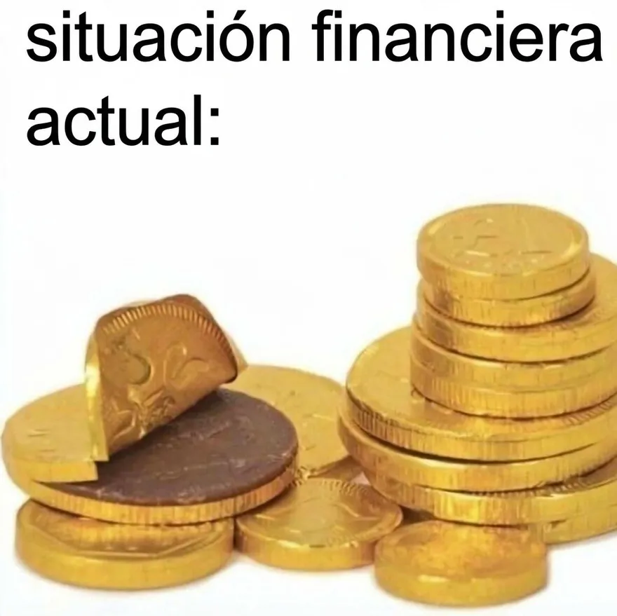 Monedas de chocolate de oro peladas con texto de humor, una de las imágenes confusas y divertidas en internet.
