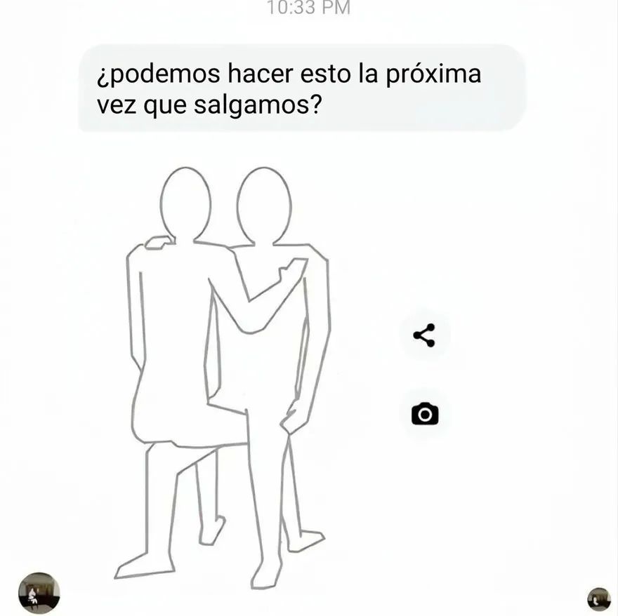 Ilustración de dos figuras en una postura extraña de mensaje, parte de imágenes confusas y divertidas.