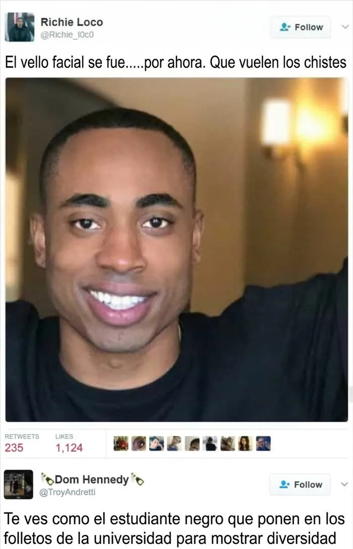 Selfie de un hombre en Twitter con una respuesta divertida sobre folletos, un ejemplo de insultos salvajes.