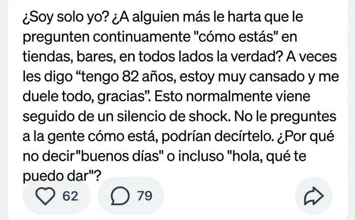 Texto de un habitante reflexivo expresando sus opiniones cotidianas en el grupo de vecinos.