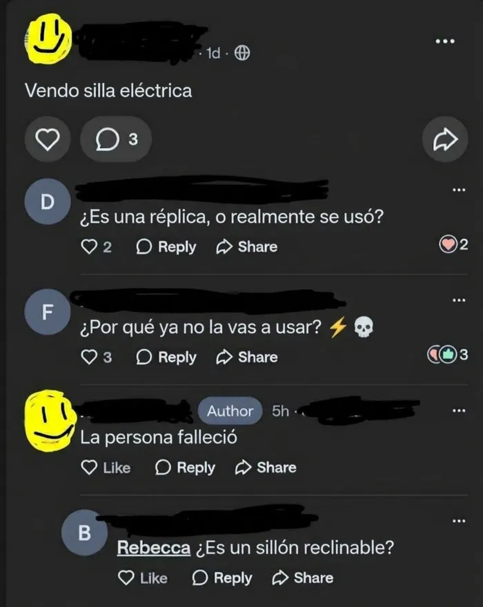 Captura de red social con comentarios curiosos entre vecinos