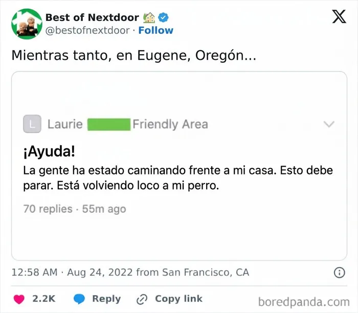 Vecino en Oregon alerta por personas caminando frente a su casa causando problemas al perro