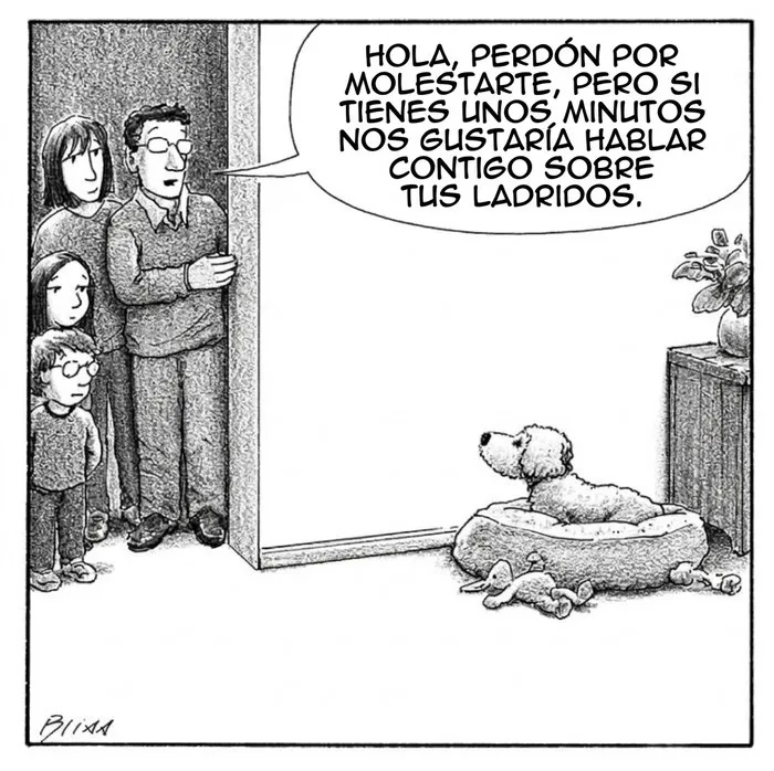 Viñeta cómica sobre perros y ladridos en casa por dibujante Harry Bliss