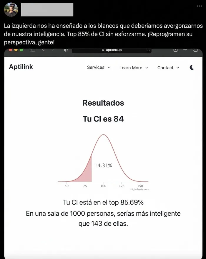 Persona con actitud de egocéntricos compartiendo un test de CI equivocado en redes sociales.