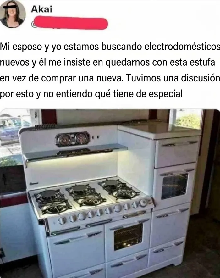 Estufa vintage muy detallada en una cocina, perfecta para publicaciones divertidas.