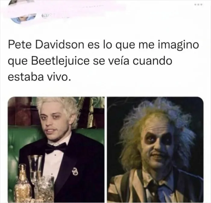 Comparación humorística entre Pete Davidson y Beetlejuice, de las publicaciones divertidas para relajarte.