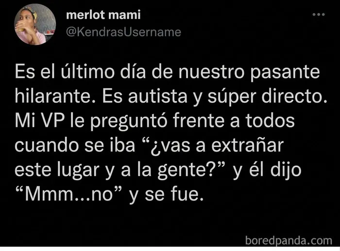 Captura de pantalla de un tuit sobre un pasante sincero y jefes que no entienden la honestidad.
