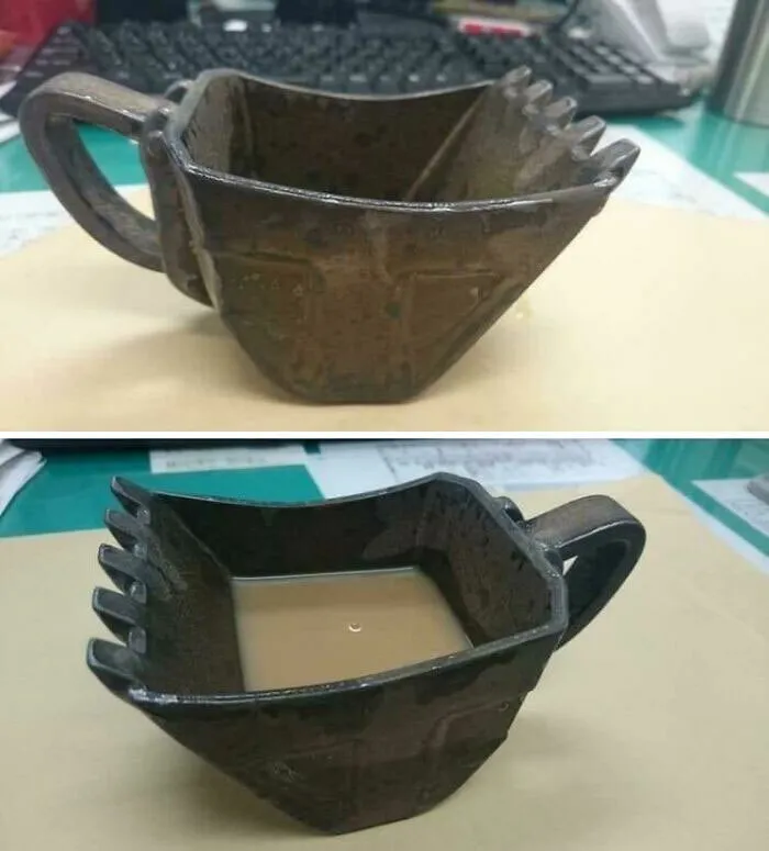 Taza de café con forma de pala de excavadora mecánica, un increíble talento para la alfarería creativa