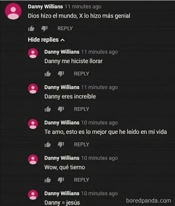 Comentarios en redes sociales de mentirosos que se autoalaban usando cuentas falsas y son descubiertos.
