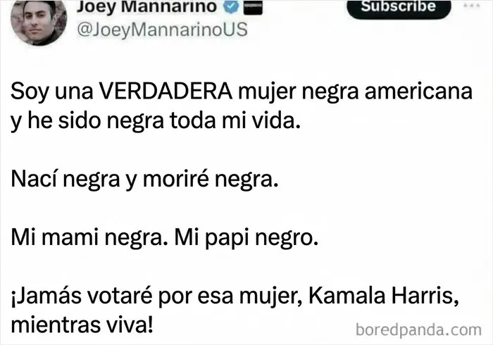 Tuit falso de un hombre blanco que pretende ser mujer negra, un ejemplo de mentirosos pillados en internet.