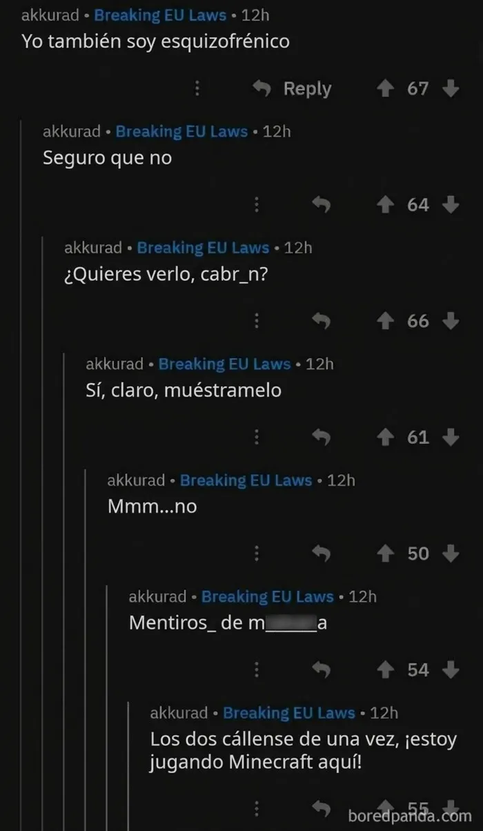 Captura de pantalla de hilos de comentarios donde mentirosos discuten consigo mismos en redes sociales.
