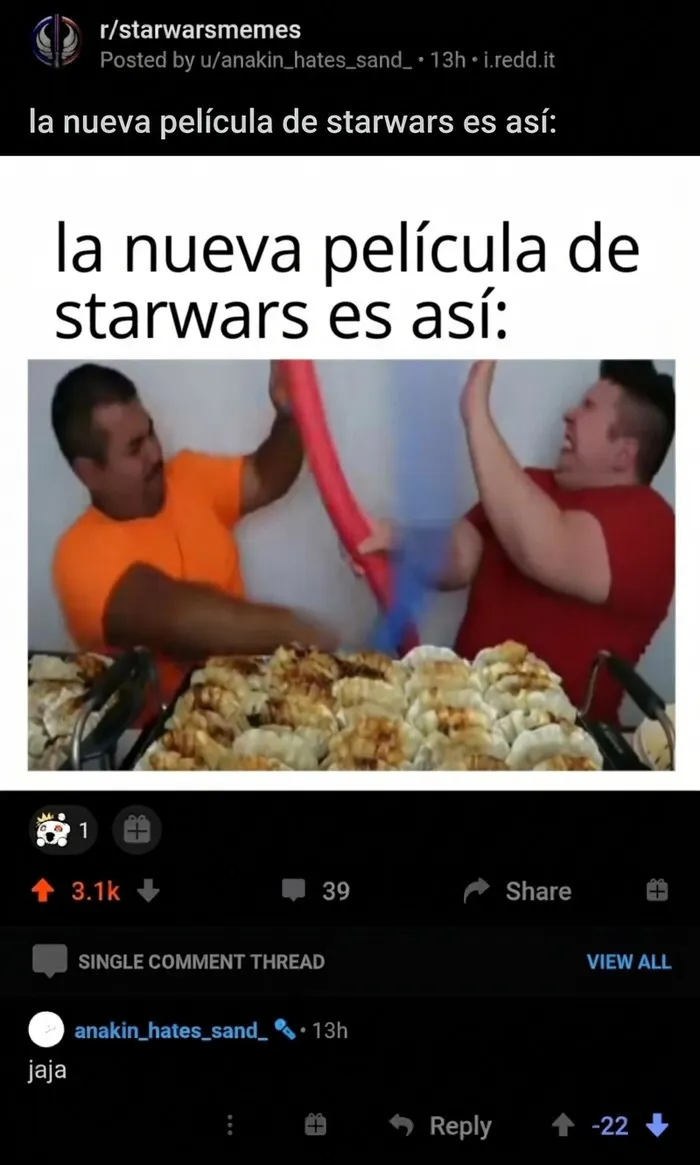 Meme sobre Star Wars en Reddit desenmascarando a mentirosos en internet.