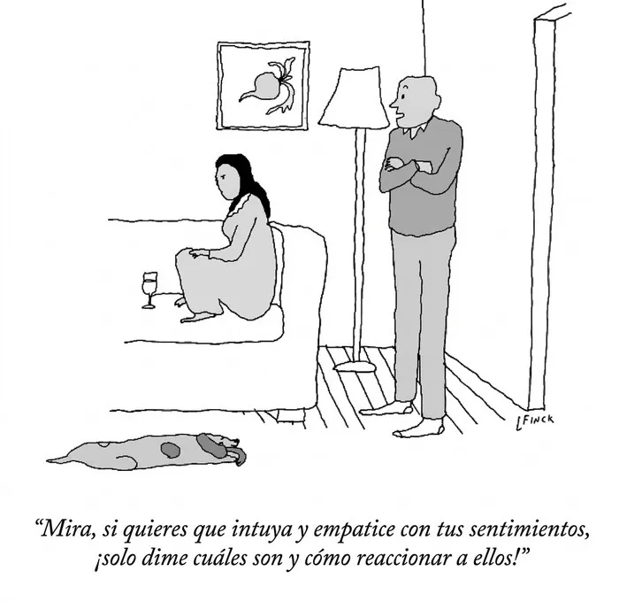 Ilustraciones ingeniosas sobre la vida moderna mostrando una discusión de pareja sobre empatía