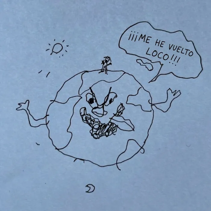 Dibujo satírico del planeta Tierra estresado, de la serie ilustraciones ingeniosas