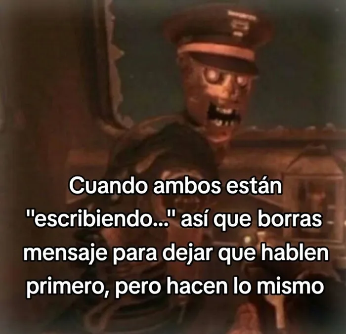 Meme divertido sobre escribir mensajes entre dos personas, perfecto para publicaciones que causan risa