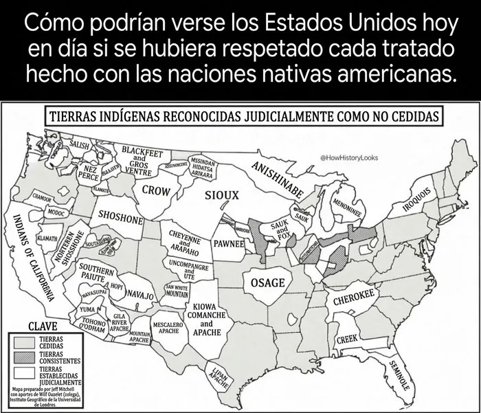 Mapa de EE. UU. con tierras indígenas reconocidas judicialmente, ideal para descubrir datos curiosos