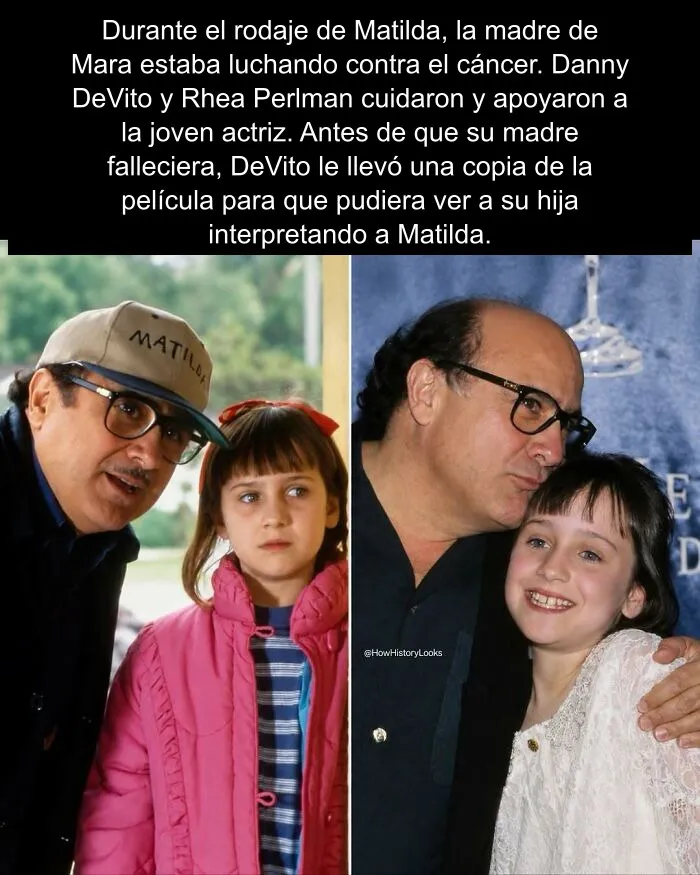 Fotos históricas de Danny DeVito junto a la actriz infantil de Matilda en el set de grabación