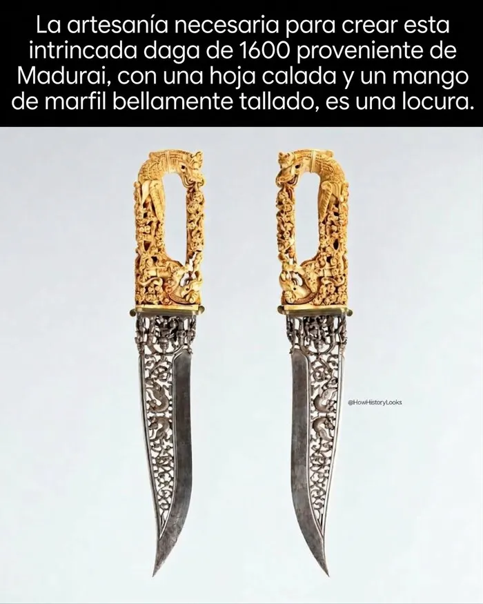 Daga antigua tallada en marfil, una de las fotos históricas de artesanía.