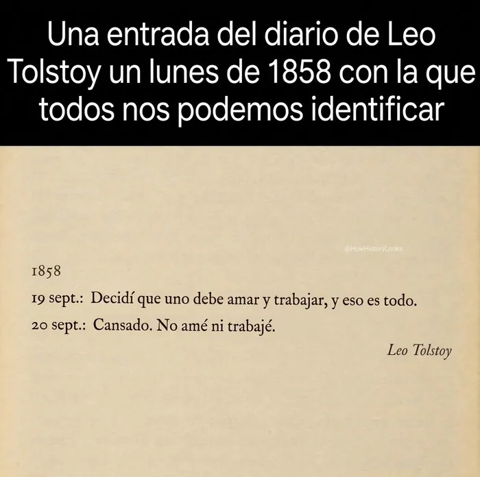 Página de diario de Leo Tolstoy de 1858, parte de las fotos históricas y datos curiosos que inspiran.