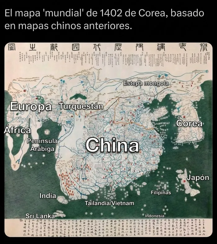 Mapa antiguo de Corea de 1402 entre fotos históricas de la humanidad