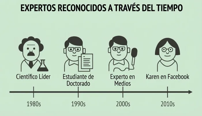 Línea del tiempo que ilustra la evolución de los expertos de internet hasta llegar a las Karens.