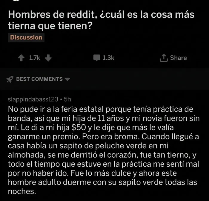Captura de pantalla de publicaciones reconfortantes en Reddit con un tierno mensaje de un padre sobre su hija.